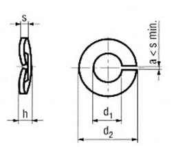 Spring lock washers, B = flat end, D 127 spr. steel yellow zinc plated