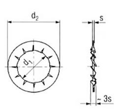 Serrated lock washer internal teeth, D 6798 J spring steel 350-425 HV10